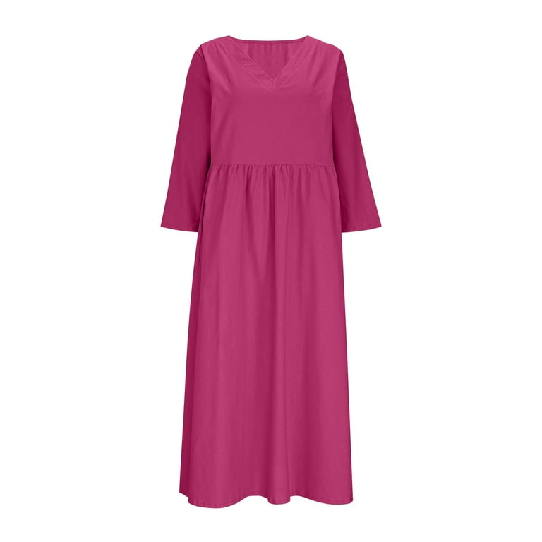 asdoklhq Navy Blue Dress for Women V-Neck Short-Sleeved Casual Dress Hot  Pink 2X - Walmart.com