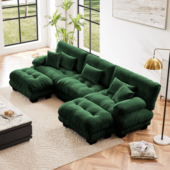 Miekor Furniture Luxury Modular Sectional Sofa Couch - Oversized U Shaped Cloud Couch for Living Room,Deep Seat Sofa Couch with 2 Ottomans ,Chenille Green 93277