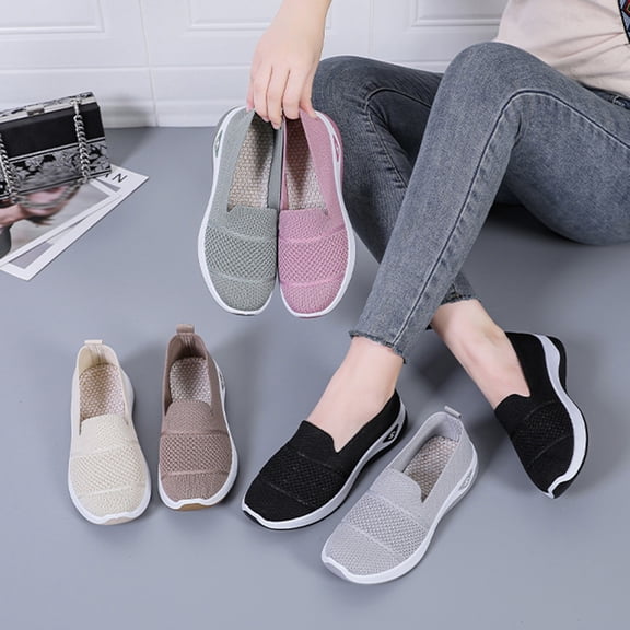 Joernso Women Slip-On Sneakers Orthopedic Breathable Mesh Slip-ons Lightweight Diabetic Walking Shoes for Running Errands Office Work