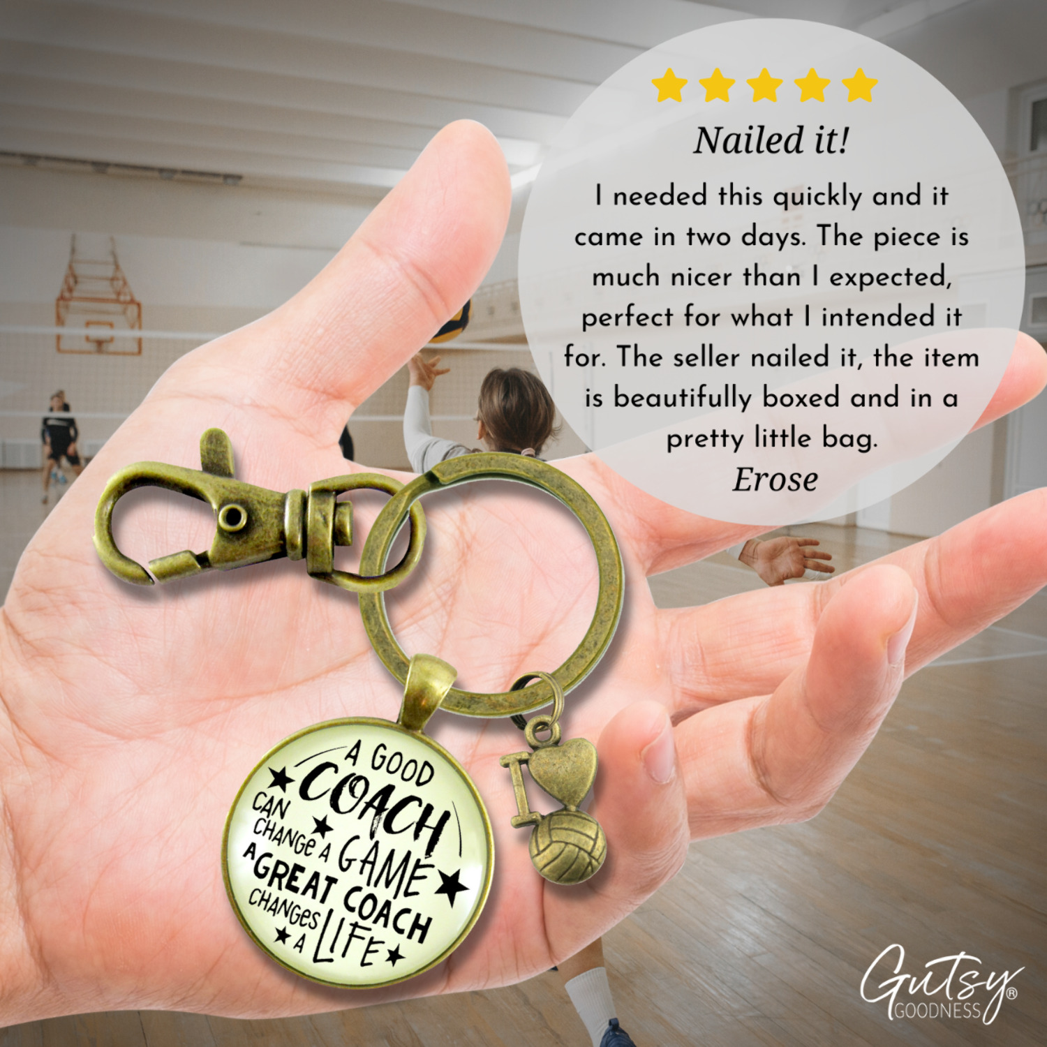 Volleyball Coaching Sport Gutsy Goodness Bronze Keychain Great Coach Changes Life Thank You Gift