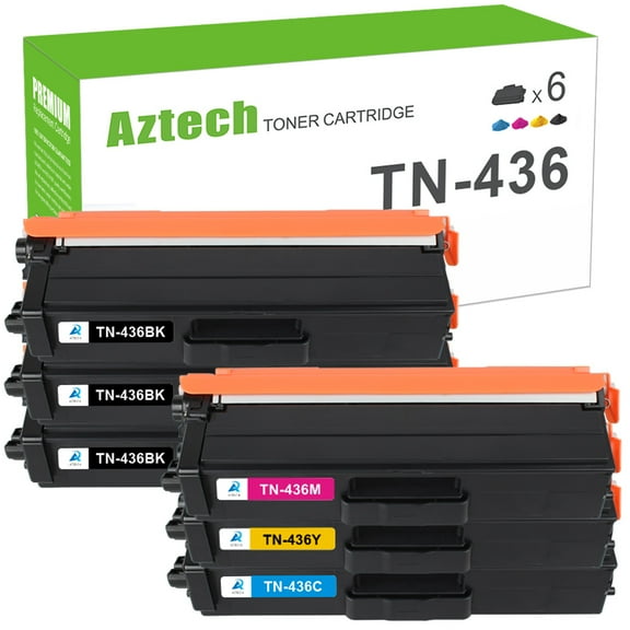A AZTECH 6-Pack Compatible Toner Cartridge for Brother TN-436BK Work with HL-L8360CDW HL-L8360CDWT HL-L9310CDW MFC-L8900CDW MFC-L9570CD Printer (3*Black,Cyan,Magenta,Yellow)