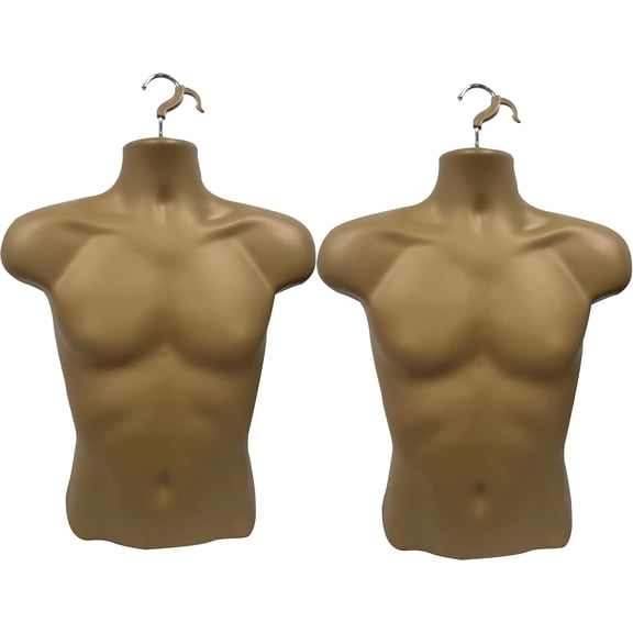 DisplayTown 2 Bronze Male Mannequin Injection Forms Half Rounded Waist Body Torso Dress Form with Only Hanging Hook, S-M Sizes