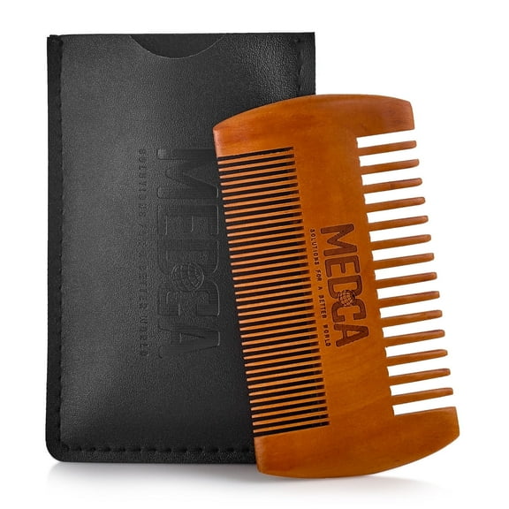MEDca Wooden Beard Comb Leather Case, Handcrafted Solid Beechwood, Pocket Beard Combs Kit