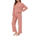 thumbnail image 4 of INSPIRAR CHIC Pijamas de Mujer Ropa de Dormir Suave Cuello Redondo Conjunto de Lounge Casual L Rosa, 4 of 4