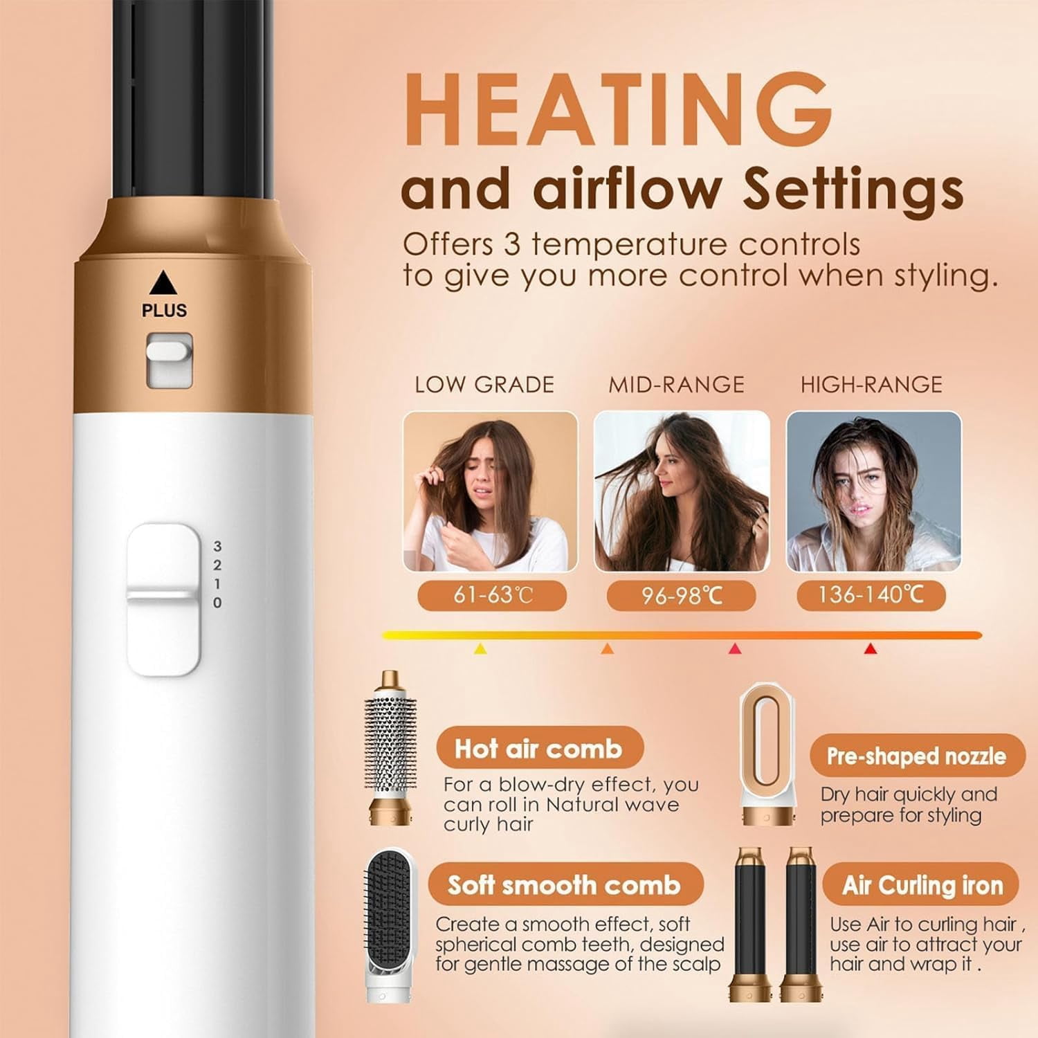 Magic Styler 4-in-1 Airstyler, Magicstyler Air Styler, Curling Iron Brush Air Curler Air Styler Wrap, Auto Wrap Curlers, Multi Hair Styler for Fast Hairstyle (Blue Gold)