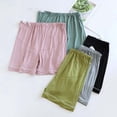 thumbnail image 4 of Rggeeun Women Shorts Solid Color Elastic Waist Knit Soft Lightweight Loose Fit Pleated With Adjustable Tie For Summer Outdoor Picnics Versatile Hot Pants,Light Green,L, 4 of 4