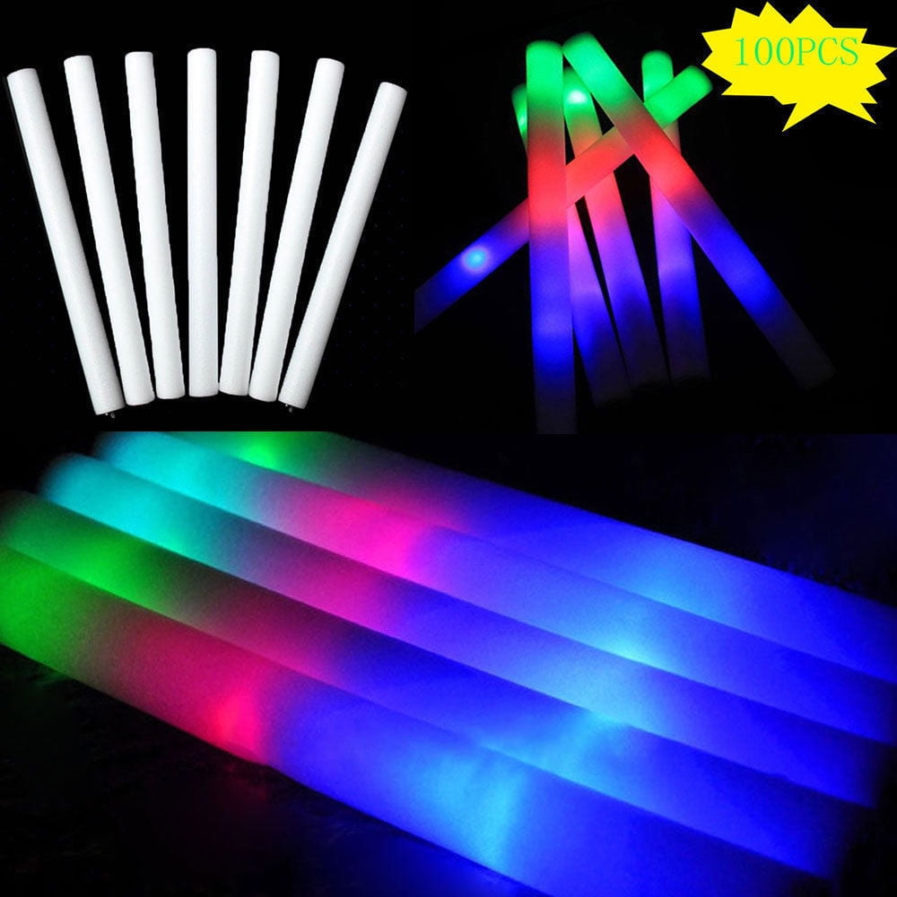 Glow Stick Foam Sticks 100 PCS Light Up LED Flashing Wands Rally Rave Baton 