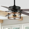 thumbnail image 2 of JONATHAN Y Joanna 52" 2-Light Rustic Industrial Iron/Wood/Seeded Glass Mobile-App/Remote-Controlled LED Ceiling Fan, Black/Brown/Clear, 2 of 13