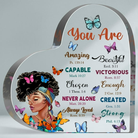 Christian Gifts for Women Men, Inspirational Scripture Acrylic Plaque, Butterfly Decor Heart Shape Acrylic Keepsake, Religious Gifts for Sister Friend, Home Office Desktop Decor Supplies