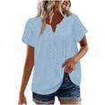 thumbnail image 2 of Penkiiy Spring Summer Fashion Must-Have: Premium Soft Stretch V-Neck Lace Trim Blouse | Women's Tops for Casual & Party 2XL Blue, 2 of 9