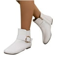 thumbnail image 5 of Woman Boots Flat Heel Round Toe Side Zipper Short Boots Casual Solid Color Versatile Womens Winter Shoes White 6.5, 5 of 8