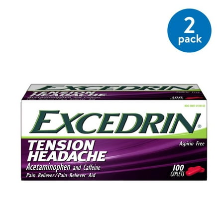 (2 Pack) Excedrin Tension Headache Aspirin-Free Caplets for Head, Neck, and Shoulder Pain Relief, 100 (Best Cure For Tension Headache)