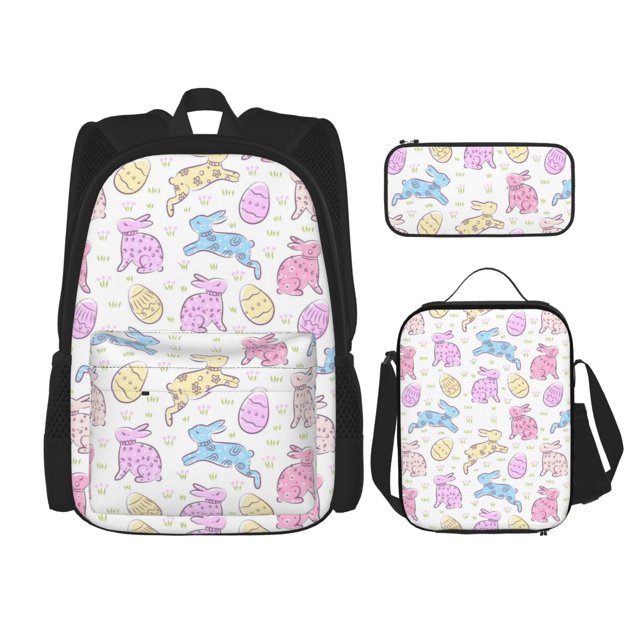 Balery Easter Colorful Rabbit Mochila Escolar 3 en 1 para Niños - Mochila Resistente con Lonchera Térmica y Estuche - Mochila Escolar para Niños y Niñas