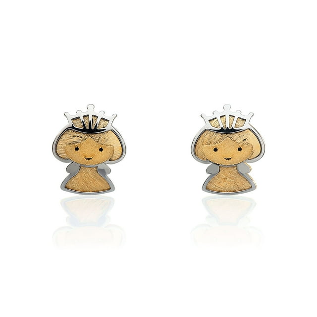 Aretes de oro 14k GIALLO Broquel Princesa de oro amarillo mate y oro blanco brillante