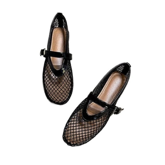 Mesh Ballet Flats for Women Breathable Fishnet Flats with Buckle Casual Work Shoes