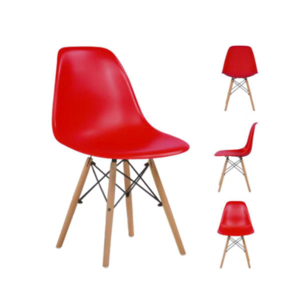 Red Eiffel Chair With Natural Wood Legs, Chair ideal for Dining Room, Kitchen, Living Room.