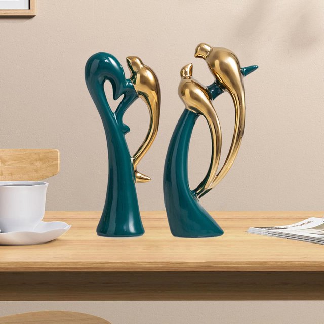 2 Unids Arte Amante Pájaro Estatua Decoración Esculturas Decoraciones BLESIY Escultura abstracta