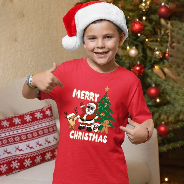 Camiseta con estampado de ciervos de Feliz Navidad para niños, camiseta de traje navideño para niños y niñas, camiseta de manga corta para fiestas, camiseta para niños pequeños para vacaciones
