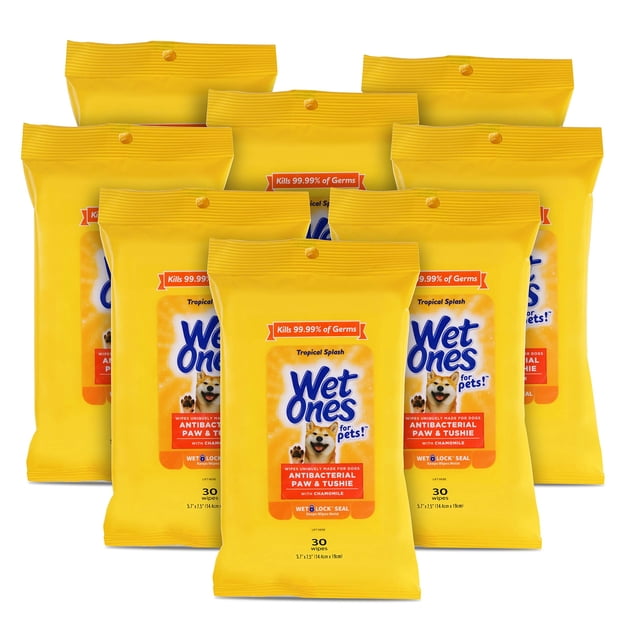 Toallitas húmedas para perros Paw & Tushie, 30 unidades, paquete de 8