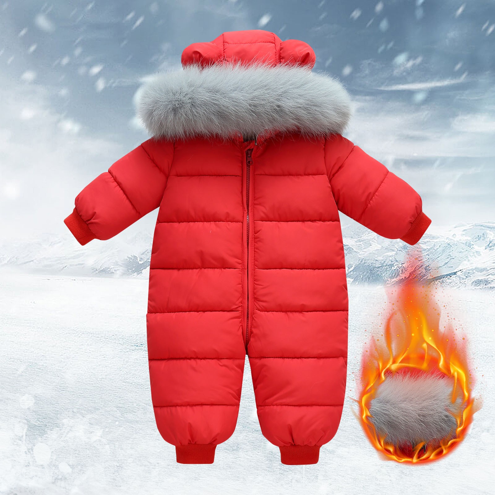 XXWXYD Baby Thermal Insulated Down Jacket Romper Detachable Collar Hooded Winter Snowsuit Thickened Coat Cold Weather Gear Windproof Outerwear