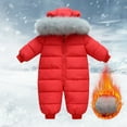 thumbnail image 2 of Ruyang Baby Boys Girls Puffer Snowsuit Winter Warm Quilted Down Jumpsuit Faux 𝐅𝐮𝐫 Hooded Zip Up Outfits Thermal 𝐎nesie, 2 of 5