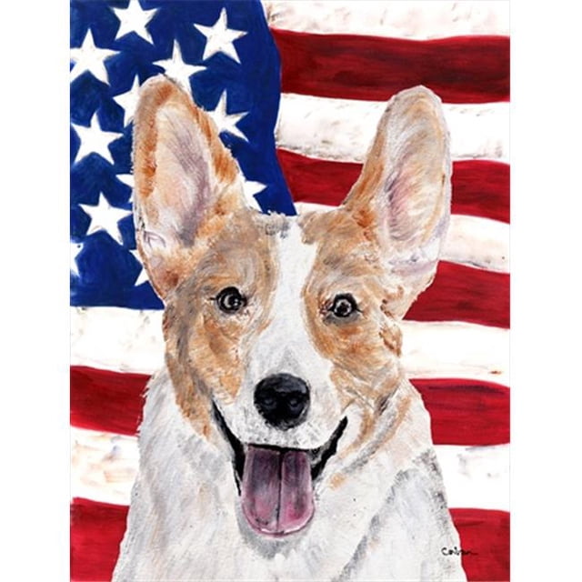 Cardigan Corgi with American Flag USA Flag Garden Size