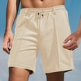 thumbnail image 2 of European Solid Color Men's Beach Shorts - Drawstring Waistband, Pineapple Grid Design, 2 of 5