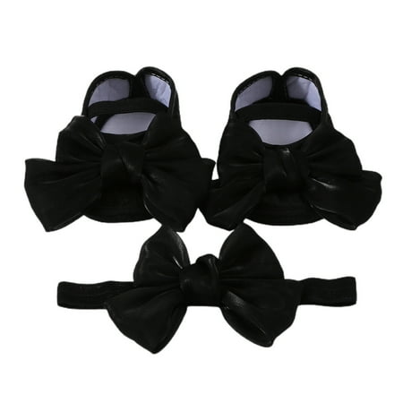 Awevudst Baby Girls Baptism Shoes and Headband Shiny Bow Flats and Hairband