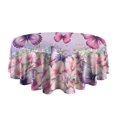 thumbnail image 5 of Pink Butterfly Flower Pattern Round Tablecloth 60"x60",Wrinkle Wipeable Table Cloth for Kitchen Dining Room Picnic Patio Party, 5 of 6