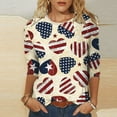 thumbnail image 2 of Virmaxy Womens Novelty 4th of July Shirts Veteran Shirt Patriotic Shirts Fashion Independence Day Printed T-shirt 3/4 Sleeves Blouse Round Neck Casual Tops Khaki L, 2 of 5