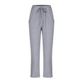 thumbnail image 4 of gbyLJF Women's High Waist Linen Blend Taper Leg Comfy Beach Crop Pants Solid Color Plus Size Slacks with Pockets Gray 5XL, 4 of 6