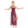 thumbnail image 3 of TiaoBug Womens Mesh SleevelessLyrical Dance Leotard Dress Gymnastics Dancewear Costume Burgundy L, 3 of 7