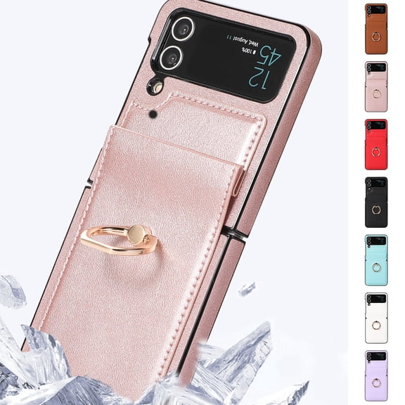 For Samsung Galxy Z Flip4 5G Phone Case，Shockproof Luxury Stylish Leather Finger Ring Folding Anti-drop Case Cover