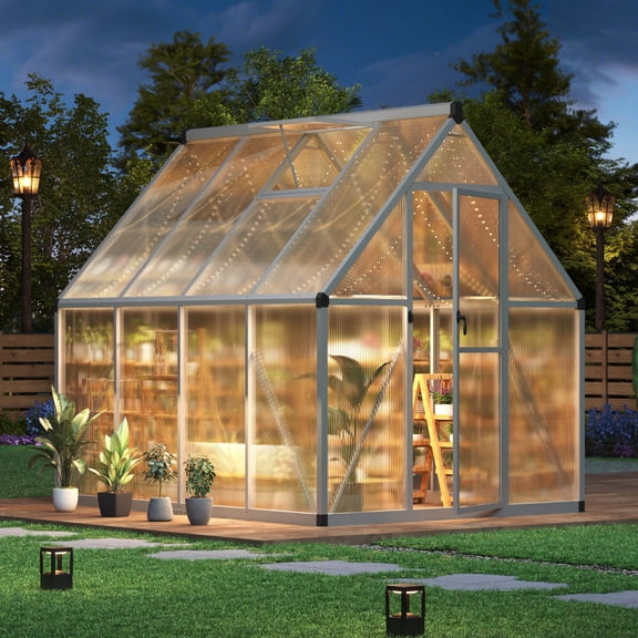 Accreate Heavy Duty 6x7FT Polycarbonate Greenhouse for Outdoors, Reinforced Aluminum Frame, Lockable Door, Adjustable Roof Vent, Spacious Walk-in, Quick Setup Outdoor Small House