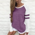 thumbnail image 2 of Color Block Baseball Tee Women - Striped Long Sleeve Crewneck Loose Casual Tops Summer Lightweight Breathable Shirt Versatile Layering Piece, 2 of 6