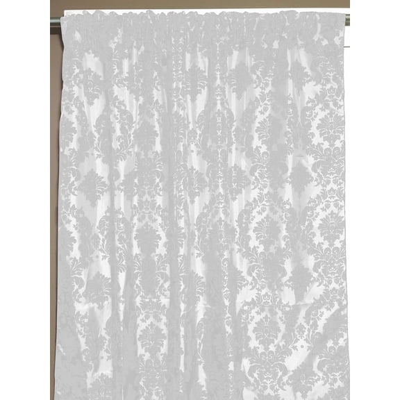Flocking Damask Taffeta Window Curtain 56 Inch Wide White on White