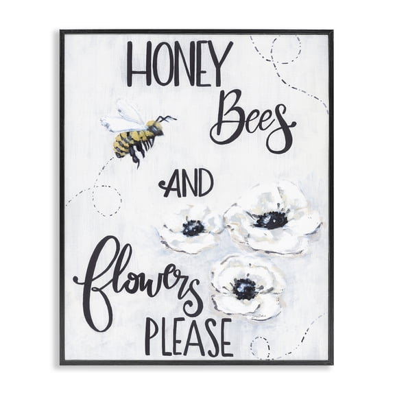 Stupell Industries Garden Bees & Flowers Please Black Framed Giclee Art, design by Sara Baker