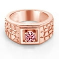 thumbnail image 2 of Gem Stone King 18K Rose Gold Plated Silver Men's Ring Round Pink Moissanite 0.50cttw (Size 11), 2 of 3