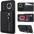 thumbnail image 2 of Samsung Galaxy S20 FE Leather Case with Card Holder, Wallet Case for Women, Zipper Slim Stand Case - Black, 2 of 14