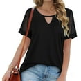 thumbnail image 4 of DPTALR Femmes Dames Manches Courtes Col Rond Pull en Gaze Découpé Hauts Chemises Blouse, 4 of 8