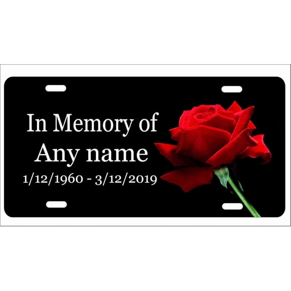 in Loving Memory red Rose Personalized Novelty Front Plate Decorative Vanity Aluminum Sign 12 x 6 inch car tag