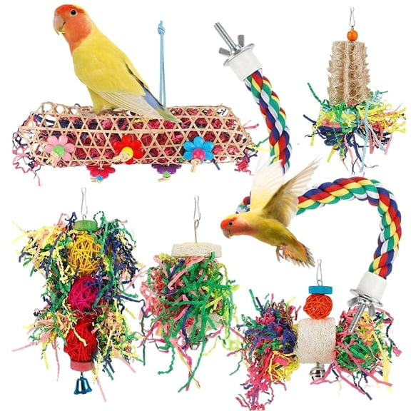 6 Pack Bird Chewing Toys Foraging Shredder Toy Parrot Cage Bird Loofah Hanging Toy for Cockatiel Conure