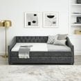 thumbnail image 3 of Daybed with Trundle, Full Size Daybed with Button Tufted Back and Copper Nail on Square Arms, Upholstered Full Daybed Sofa Bed for Living Room, Bedroom, Guest Room, Grey, 3 of 9