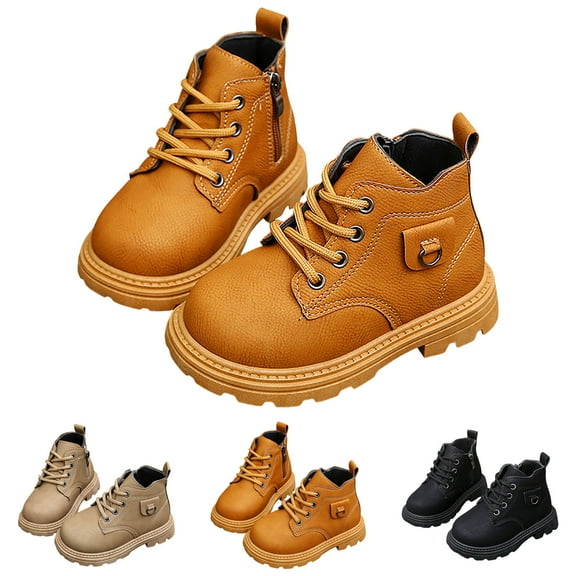 Dakaela Toddler Boys Girls Boots Kids Lace up Combat Work Boot Baby Hiking Winter Snow Ankle Booties 1-9Y