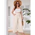 thumbnail image 2 of SHOWMALL Womens Plus Wide Leg Pants High Waisted Palazzo Pants Ivory 2X Belted Lightweight Work Pants Lose Trousers with Pockets, 2 of 9