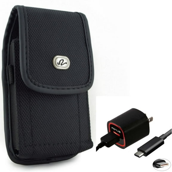 Holster Rugged Case Belt Clip w USB Cable 2.4A Home Charger for Motorola Moto Z Force Droid, Revvlry Plus, G7 G Stylus Power (2020) - OnePlus 7T, 6T, 6, 9, 8T Plus - Razer Phone 2