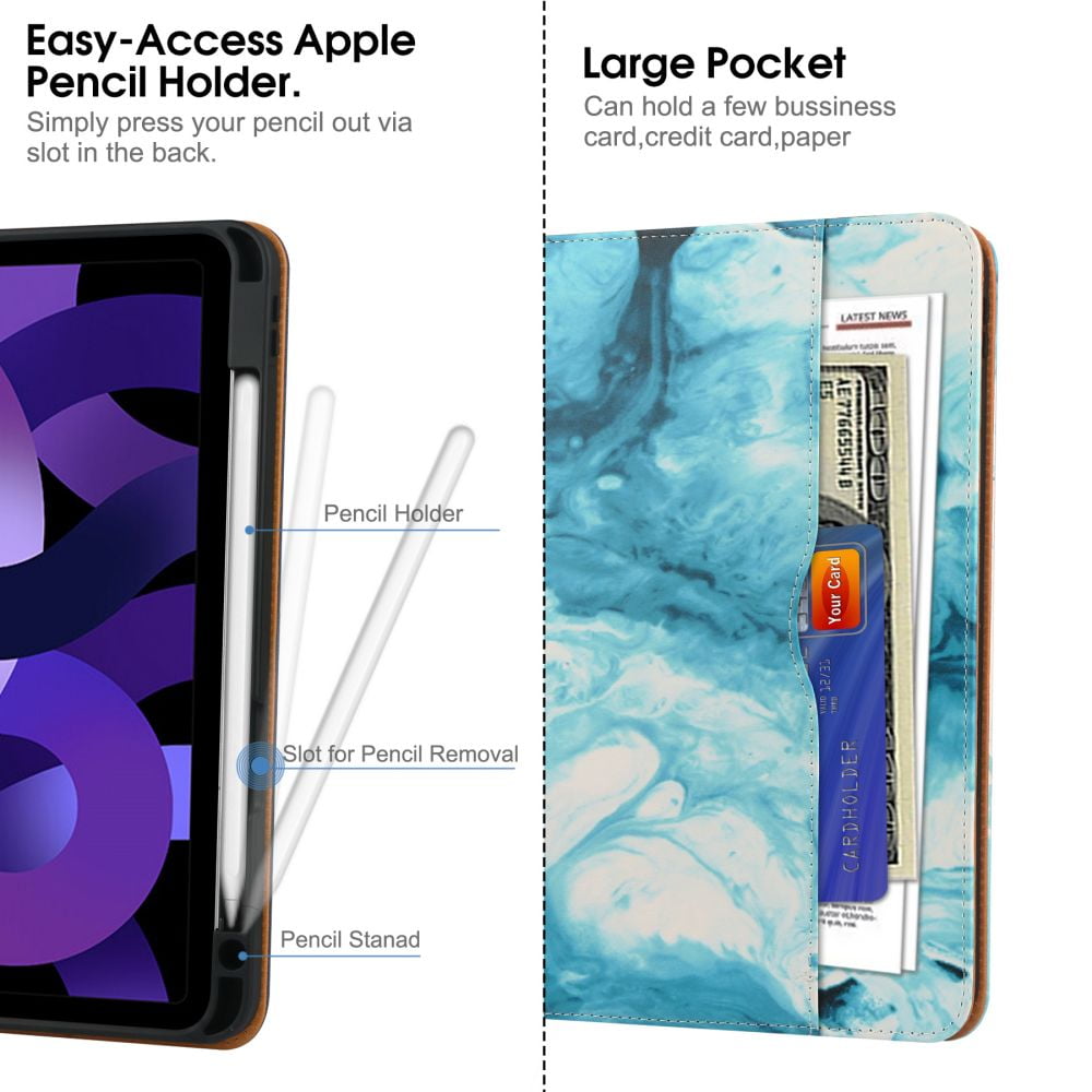 iPad Pro 12.9 Case 2022/2021/2020/2018, iPad 12.9 Inch Pro Case 6th/5th/4th/3rd Generation w/Pencil Holder, Folio Stand Protective Cover w/Auto Sleep/Wake, Multiple Viewing Angles, Green Cloud…