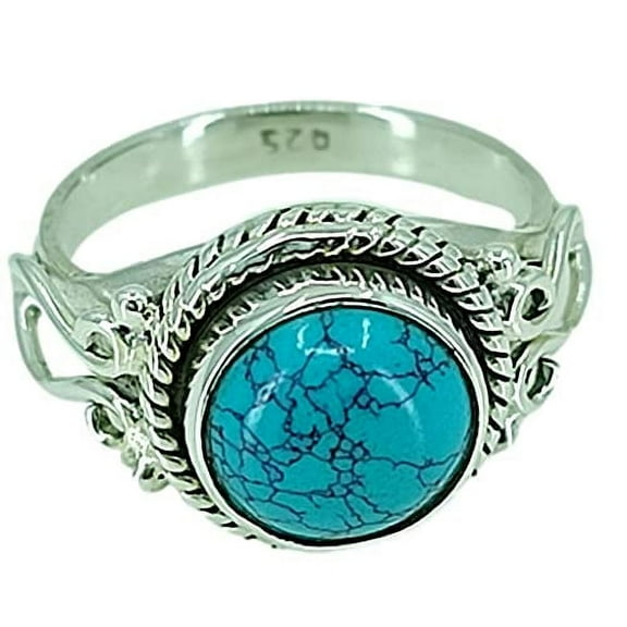 Navya Craft Turquoise 925 Sterling Silver Handmade Women Statement Ring Size 9.5