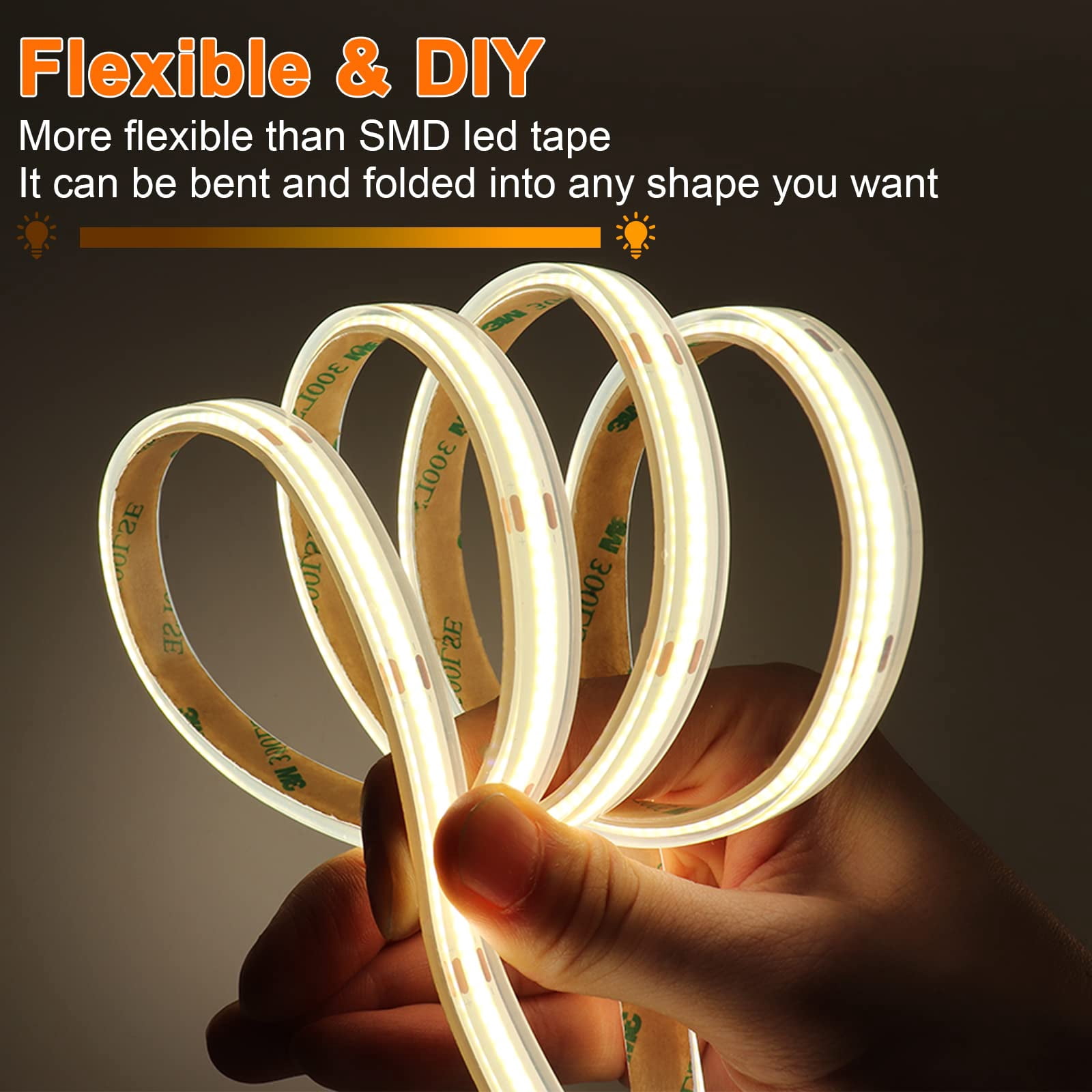 IP68 Waterproof COB LED Strip,16.4FT 12V 4000K 480LEDs/m COB Light Strip for Outdoor Bathroom Swimming Pool Decoration (Without Power Supply)
