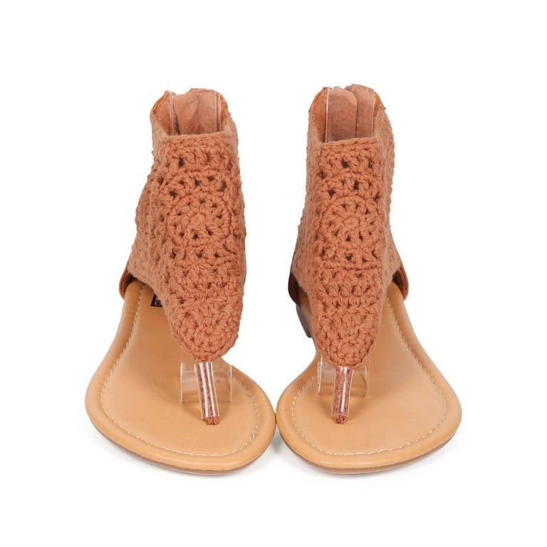 THONG グラディエーター Bumper EE76 Women Crochet Boho Zip Gladiator Thong Sandal